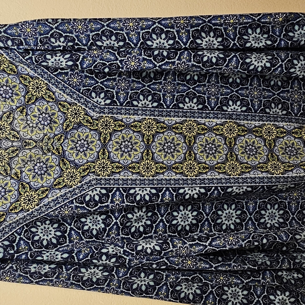 Floral Patterned Blue and Yellow Fabric